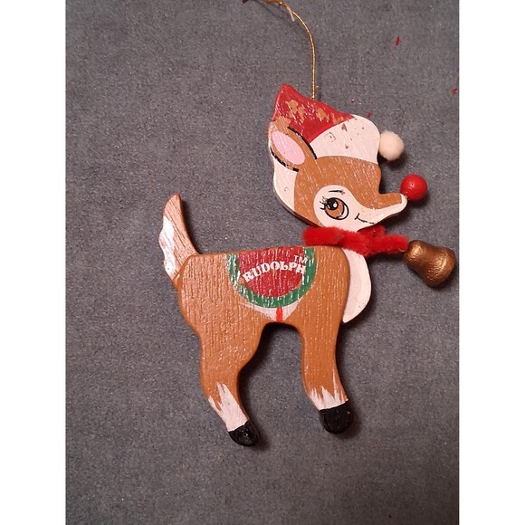 Vintage Wood Rudolph Reindeer Christmas Ornament - Picture 3 of 3